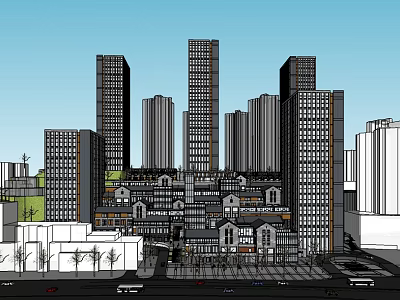 Modern Urban Commercial Complex With High Rise Buildings And Mixed Use Architectural Landscape 3d model