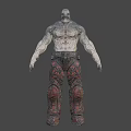 Muscular Game Movie Character With Textured Skin Menacing Face Claws Utility Belt And Patterned Pants