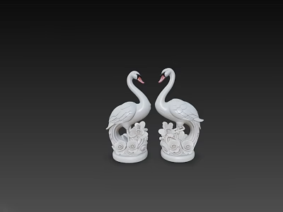 Elegant White Swan Ceramic Decorative Ornament Set With Floral Base For Home Decoration 3d model