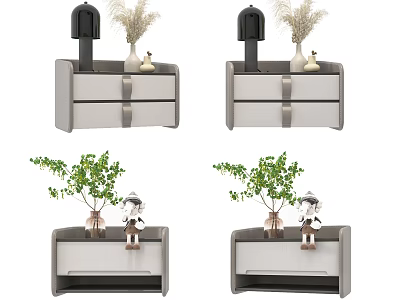 Modern Nightstand Design With Table Lamp Dried Plants Green Plant And Small Figurine 3d model