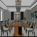 Modern Living Dining Room Interior With White Sofa Green Armchair Chandelier Bookshelves And Plants