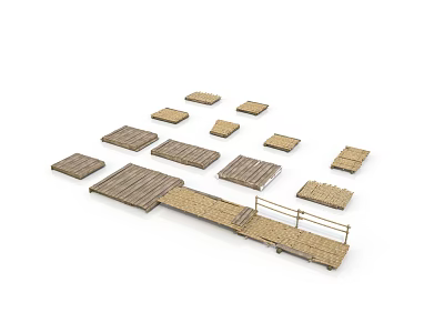 Wooden Floating Platforms With Various Sizes And Railings For Outdoor Use 3d model