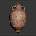Traditional Terracotta Jar Sculpture Carving With Two Handles And Decorative Patterns