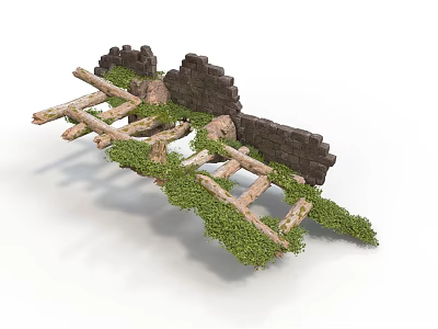 Modern Garden Design Featuring Stone Wall Wooden Beams And Lush Moss 3d model