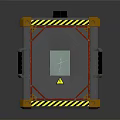 Industrial Safety Cube Device With Yellow Black Warning Stripes Transparent Window And Green Liquid