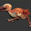 3D Modeled Fantasy Bird With Vibrant Orange Feathers Colorful Beak And Large Eyes