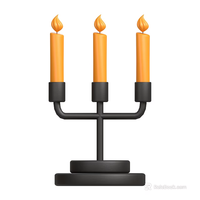 Modern Metal Decorative Ornament Set With Three Candle Holder Black Base And Orange Candles 3d model 
