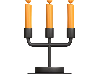 Modern Metal Decorative Ornament Set With Three Candle Holder Black Base And Orange Candles 3d model