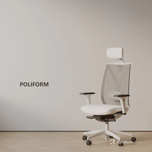 Poliform Modern Office Chair With White Seat Mesh Backrest Armrests And Adjustable Headrest 3d model 