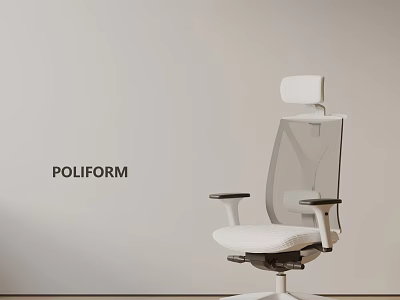 Poliform Modern Office Chair With White Seat Mesh Backrest Armrests And Adjustable Headrest 3d model