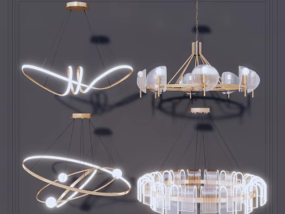 Modern Contemporary Chandelier Designs With Circular Metal Frames Glass Globes And Illuminated LED Lights 3d model