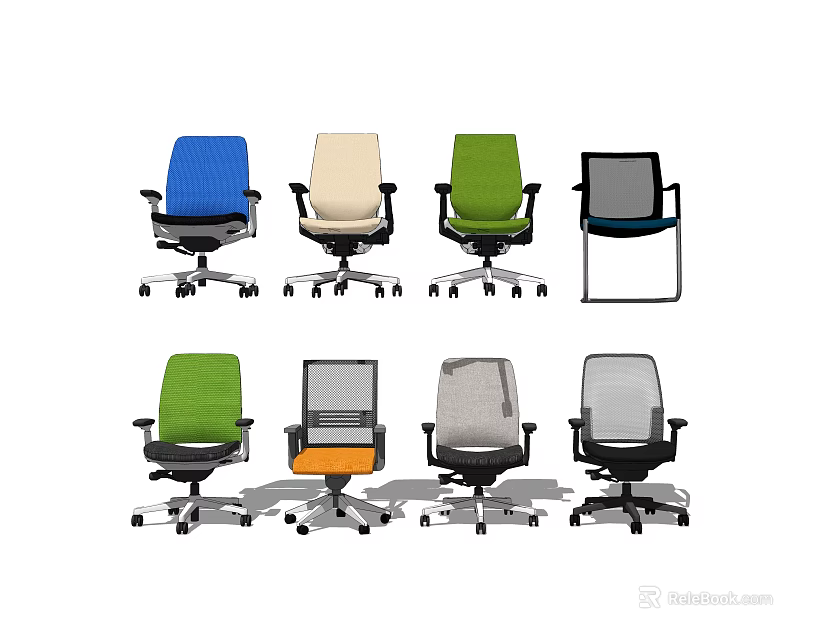 Stylish Modern Office Chairs In Multiple Colors And Designs With Rolling Casters 3d model