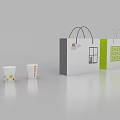 Various Designed Cups With Colorful Patterns Alongside Shopping Bags