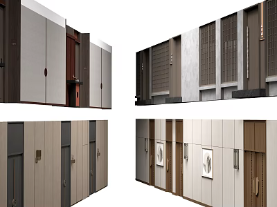 Modern Office Corridor Interior With Various Door Designs And Wall Materials 3d model