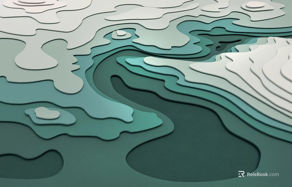 Abstract Wave Layered Sculpture in Blue Green and White Tones with Textured Flowing Design Elements 3d model 