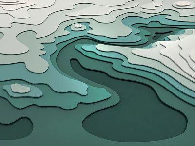 Abstract Wave Layered Sculpture in Blue Green and White Tones with Textured Flowing Design Elements 3d model
