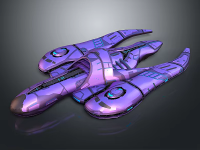 Futuristic Purple Spaceship With Glowing Blue Details And Streamlined Design For Cosmic Exploration 3d model