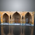 Arched Entrance Gate With Stone Structure Three Arches Carved Details Warm Brown Tone And Reflective Base