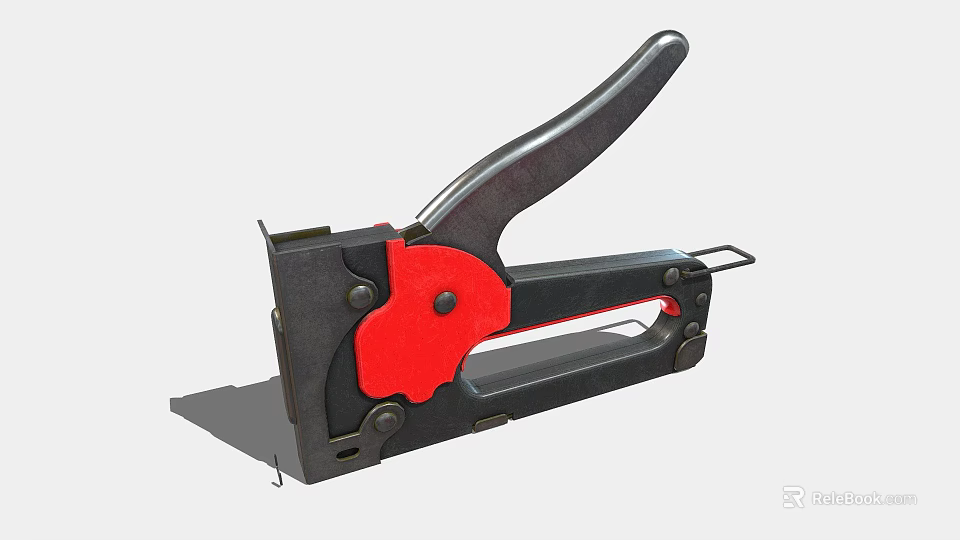 Black And Red Manual Staple Gun Weapon With Ergonomic Handle And Metal Body 3d model 