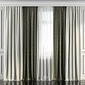 Layered Window Curtains With White Sheer And Dark Chevron Pattern Design 3d model