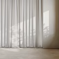 Modern Simple Curtains With Flowing Fabric In Light Colored Interior And Small Green Plant