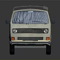 Vintage Beige Light Gray Van Exterior With Roof Rack And Window Curtains