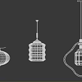 Three Traditional Chinese Style Pendant Lights With Landscape Prints And Wooden Frames
