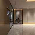 Sleek Modern Office Corridor Interior Design With Glass Walls Recessed Lighting And Marble Flooring