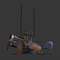 Blue Biplane Model With Wooden Ladder Green Grass Red Flowers And Control Strings