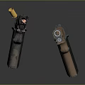 Man Holding Two Different Colored Guns With Bullet in Mid Air