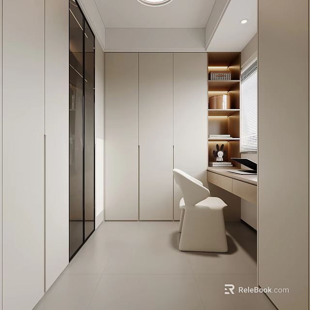 Modern Walk In Closet With Minimalist Layout And Desk 3d model 