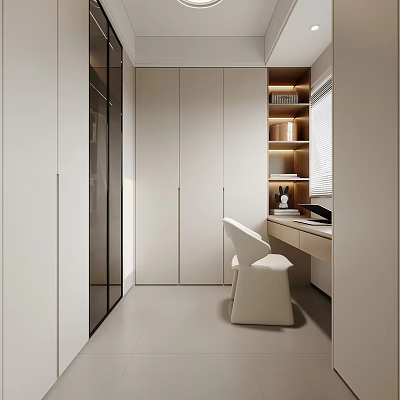 Modern Walk In Closet With Minimalist Layout And Desk 3d model