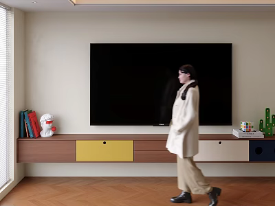 Modern Wall Mounted Color Block Floating TV Cabinet With Storage For Cozy Living Room 3d model
