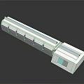 Modern Linear Building Design Featuring Transparent Glass Facade And Blue Accent Panels