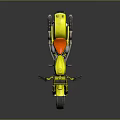 Yellow Vintage Custom Motorcycle With Red Solo Seat Large Wheels Chrome Exhaust Pipes