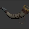 Horn Shaped Decorative Household Item With Yellow Top Brown Straps And Blue Section