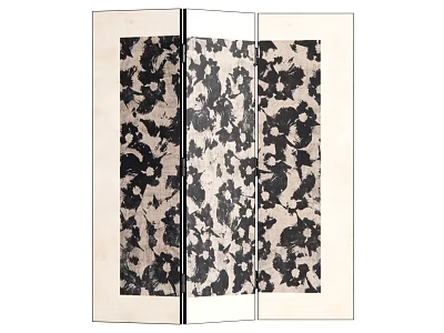 Elegant Three Panel Decorative Screen with Black Floral Pattern and Light Background 3d model