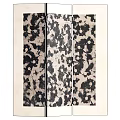Elegant Three Panel Decorative Screen with Black Floral Pattern and Light Background