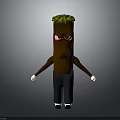 Anthropomorphic Creature With Brown Body Green Leafy Top Striped Pants White Gloves And Angry Expression