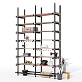 Multi Tiered Storage Shelf Unit with Wooden Shelves and Metal Frame for Home Storage Organization