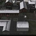 Aerial View Traditional Village Landscape With Snow Covered Roofs Brown White Houses Yards And Paths