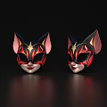 Decorative Cat Masks With Pink Ears Black Red And Gold Patterns