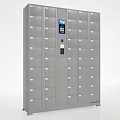 Secure Electronic Storage Lockers With Multiple Gray Compartments And Digital Control Panel