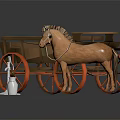 Vintage Wooden Carriage Pulled By Horse With Red Wheels And Solar Panels