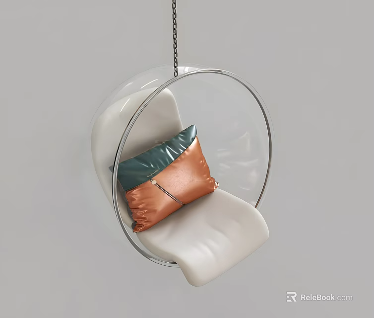 Modern Hanging Chair With Transparent Circular Frame White Seat And Colorful Leather Cushions 3d model 