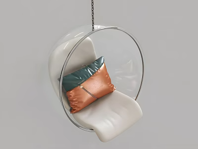 Modern Hanging Chair With Transparent Circular Frame White Seat And Colorful Leather Cushions 3d model