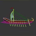 Red Ship Model With Blue And White Flag And Wooden Oars