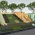 Fun Kids Play Area With Slides Green Trees Soft Lawn And Climbing Structures For Children