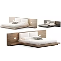 Modern Double Bed with Wooden Headboard and Cozy White Bedding in Minimalist Design