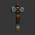 Handcrafted Hammer Sculpture With Blue Stone Head Cross Leather Straps Wooden Handle And Glowing Runes